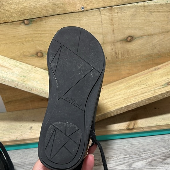 A7EIJE Black Genuine Leather lace up sandals size 7.5 - Picture 7 of 9